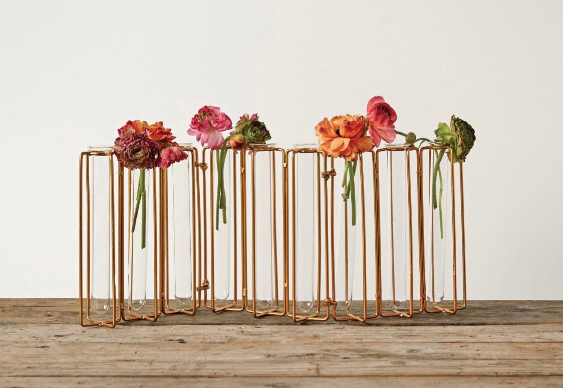 Metal & Glass Vase w/ 9 Test Tubes
