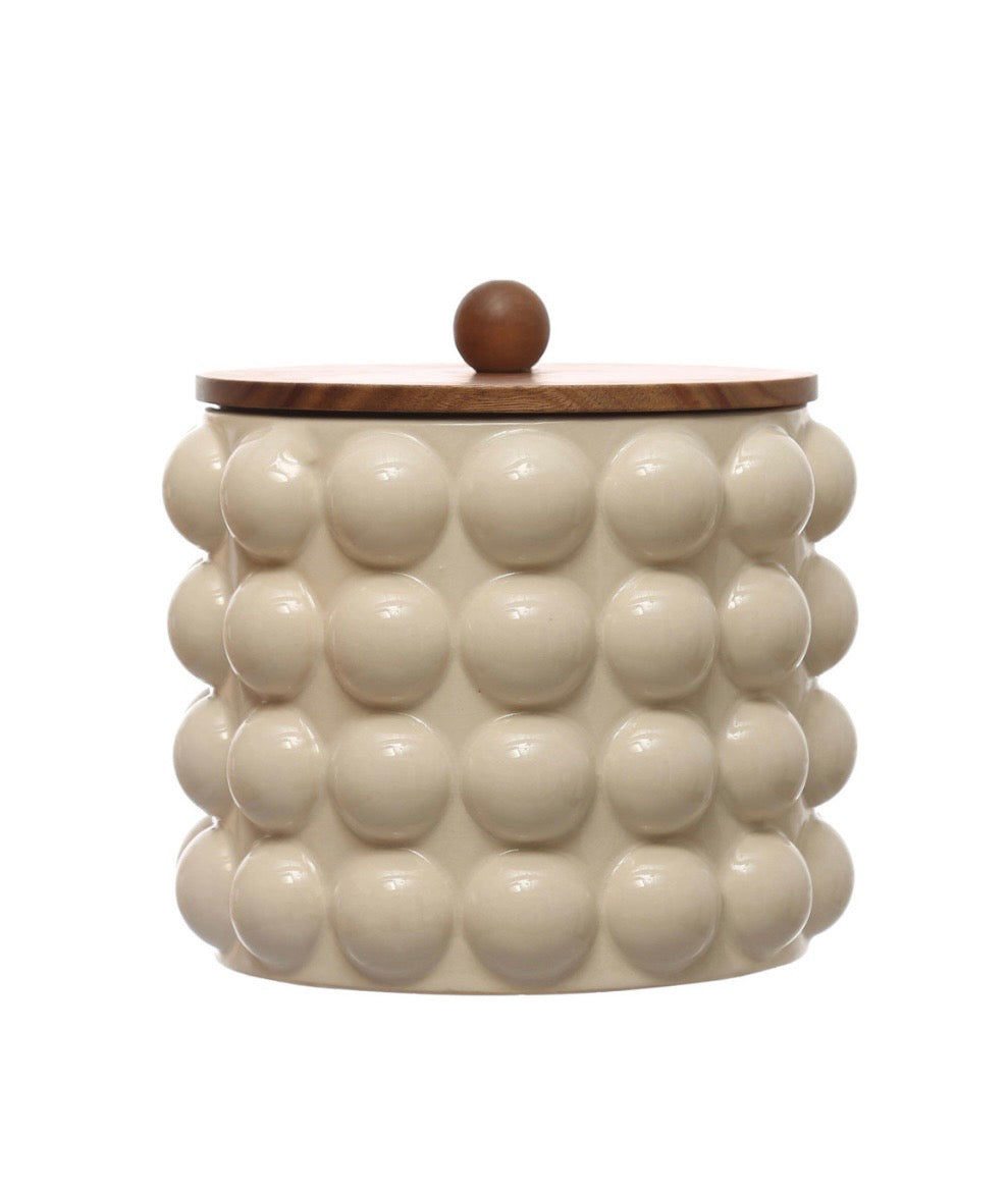Stoneware Canister w Wood Lid - Large