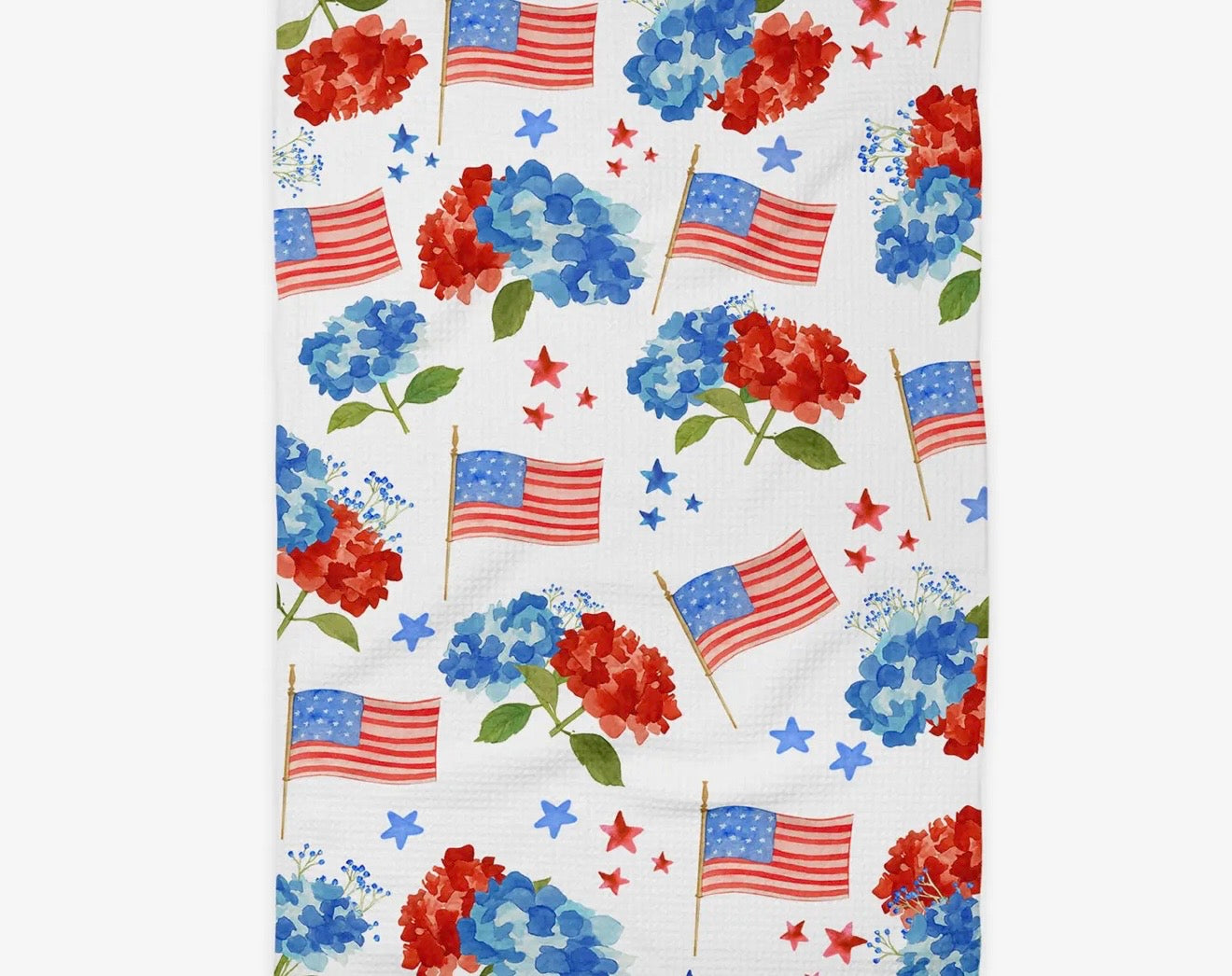 4th of July Hydrangea Red White Blue Flag Kitchen Towel