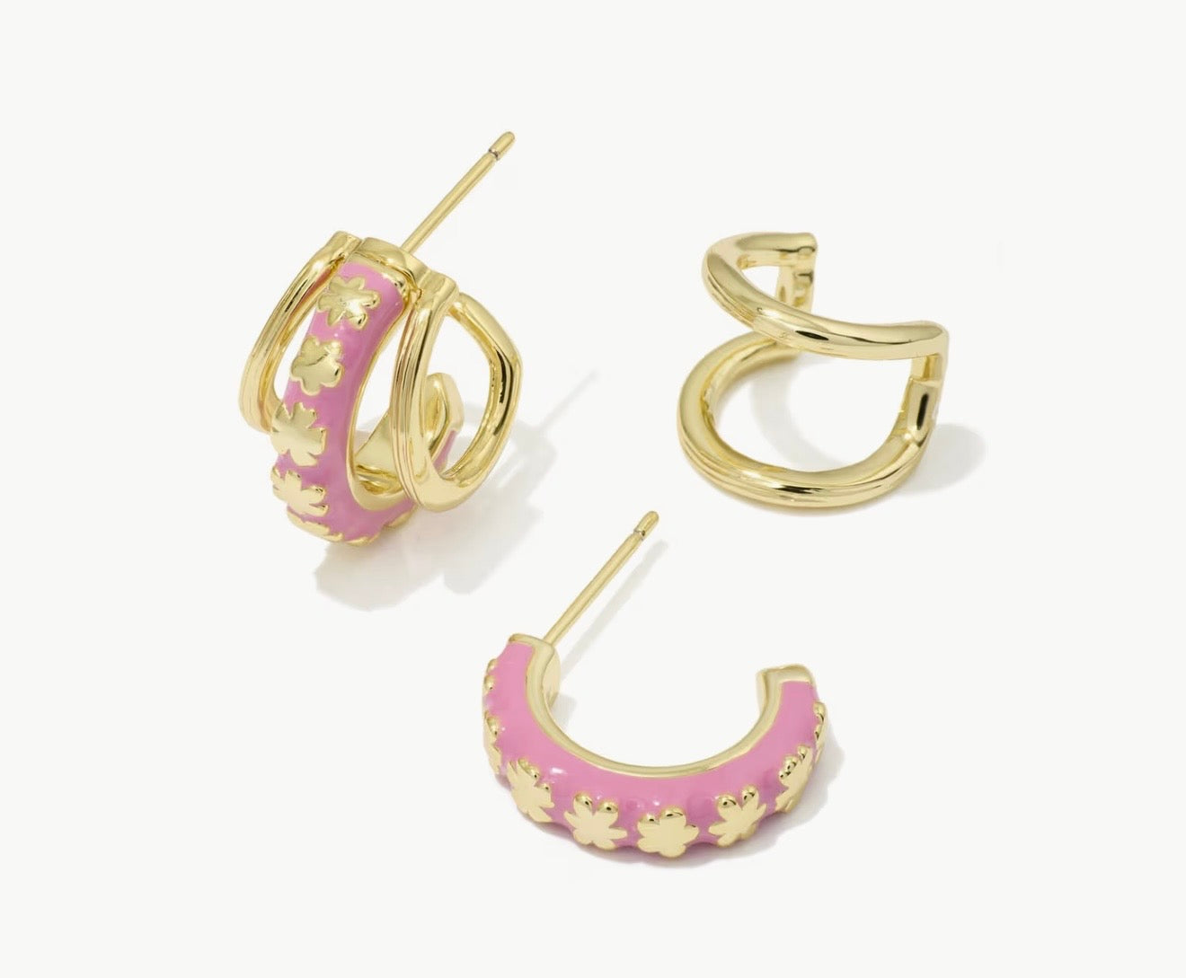 Kendra Scott Jane Huggie Earrings Gold Dark Pink Enamel