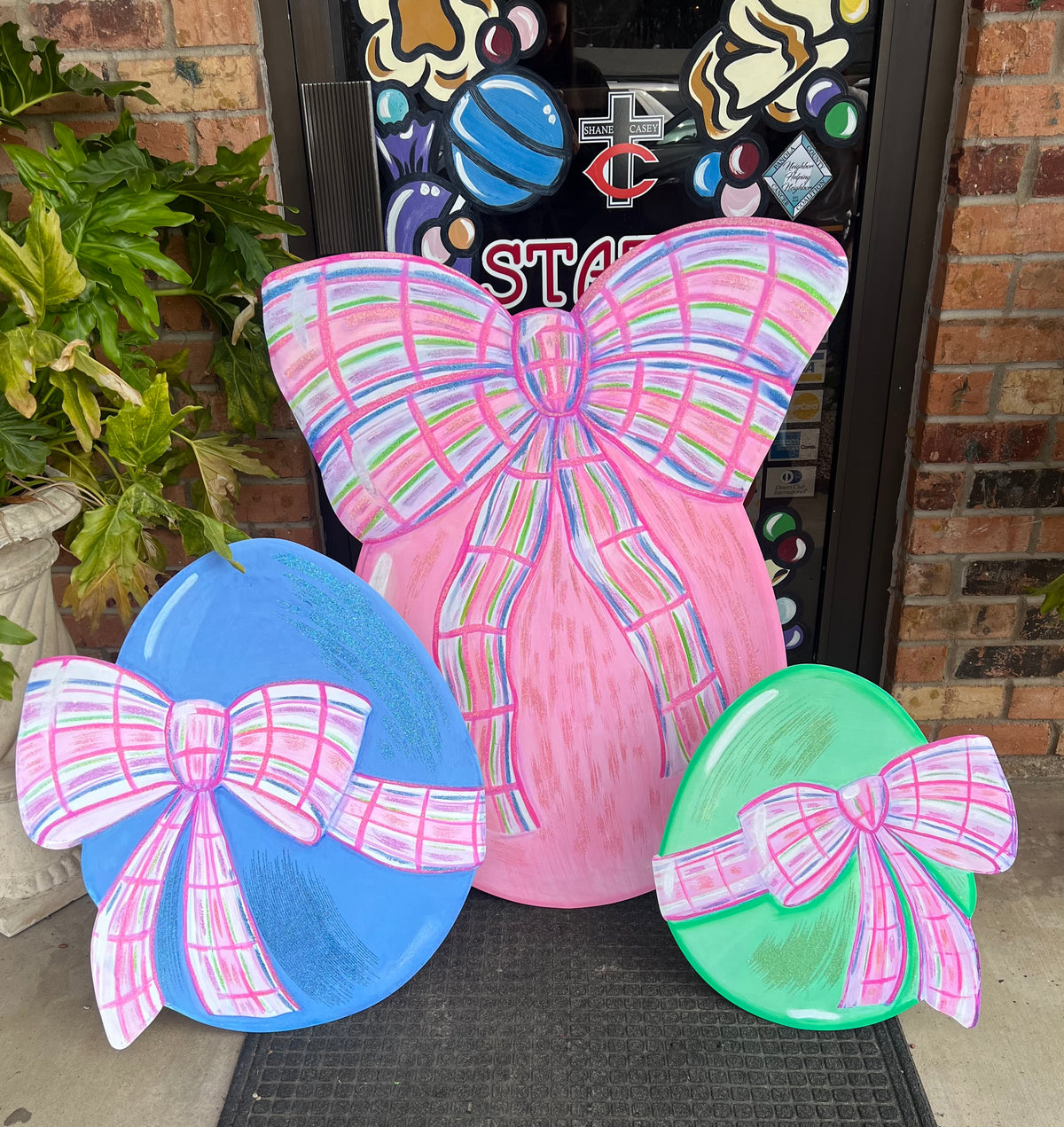 Round Top Green Eggs with Plaid Bows