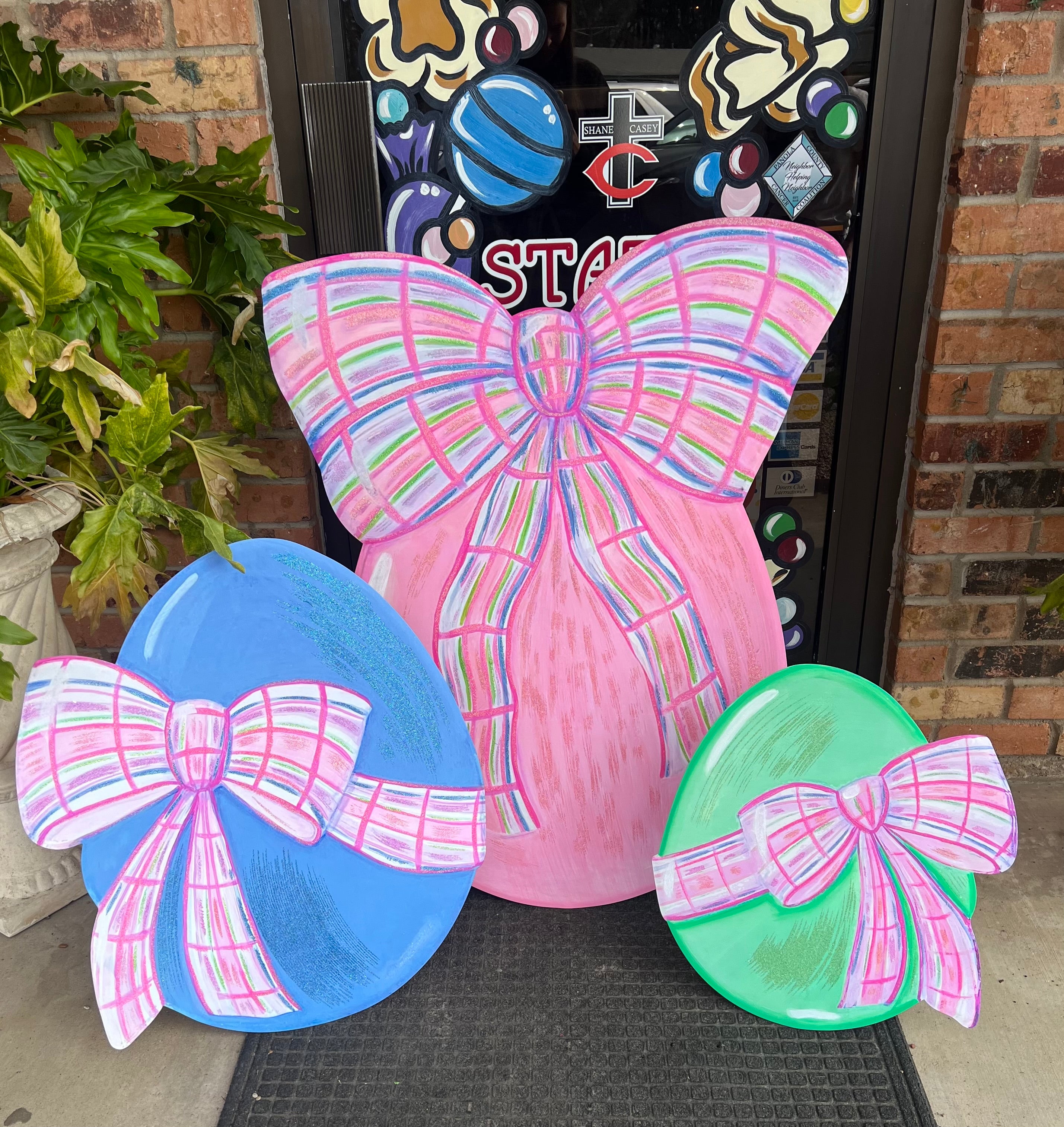 Round Top Green Eggs with Plaid Bows