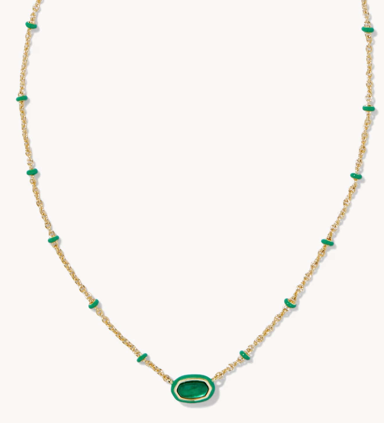 Kendra Scott Mini Elisa Enamel Frame Short Pendant Necklace Gold Emerald Illusion