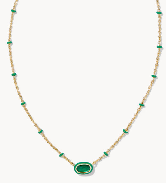 Kendra Scott Mini Elisa Enamel Frame Short Pendant Necklace Gold Emerald Illusion