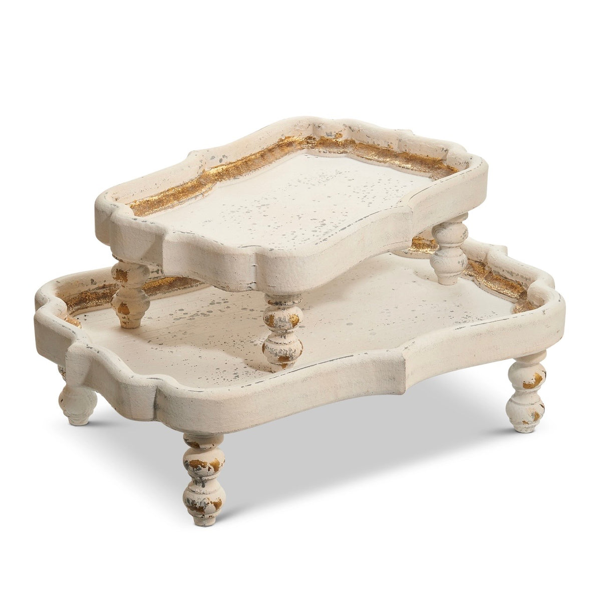 Raz Distressed White Footed Trays (Set of 2)