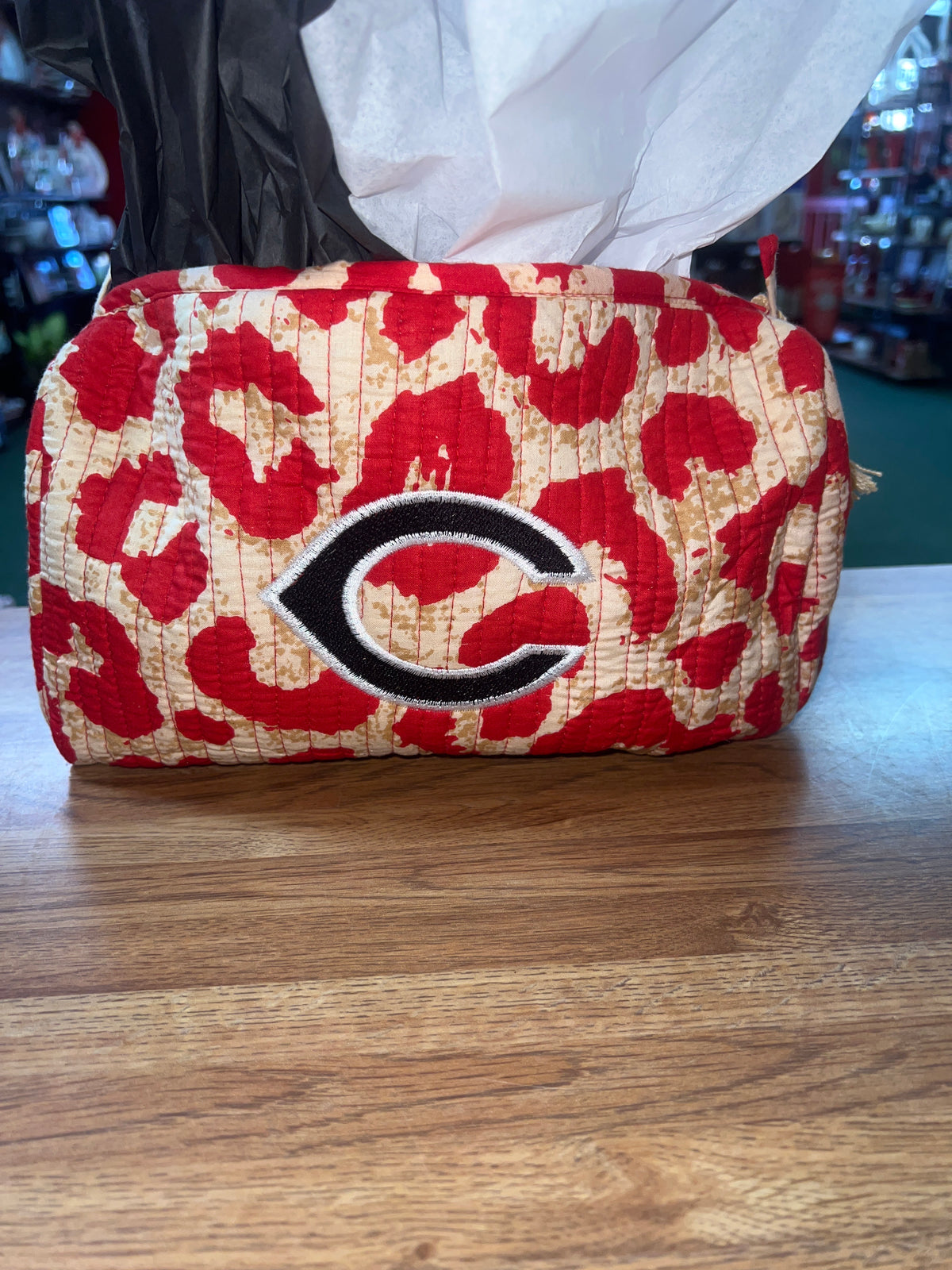 Quilted Block - Print - Leopard Collection - Makeup Bag, Red Leopard With C