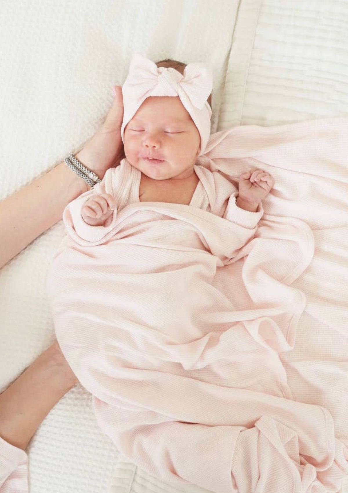 Caden Lane Oversized Swaddle Blanket Bamboo Waffle - Pearl Pink