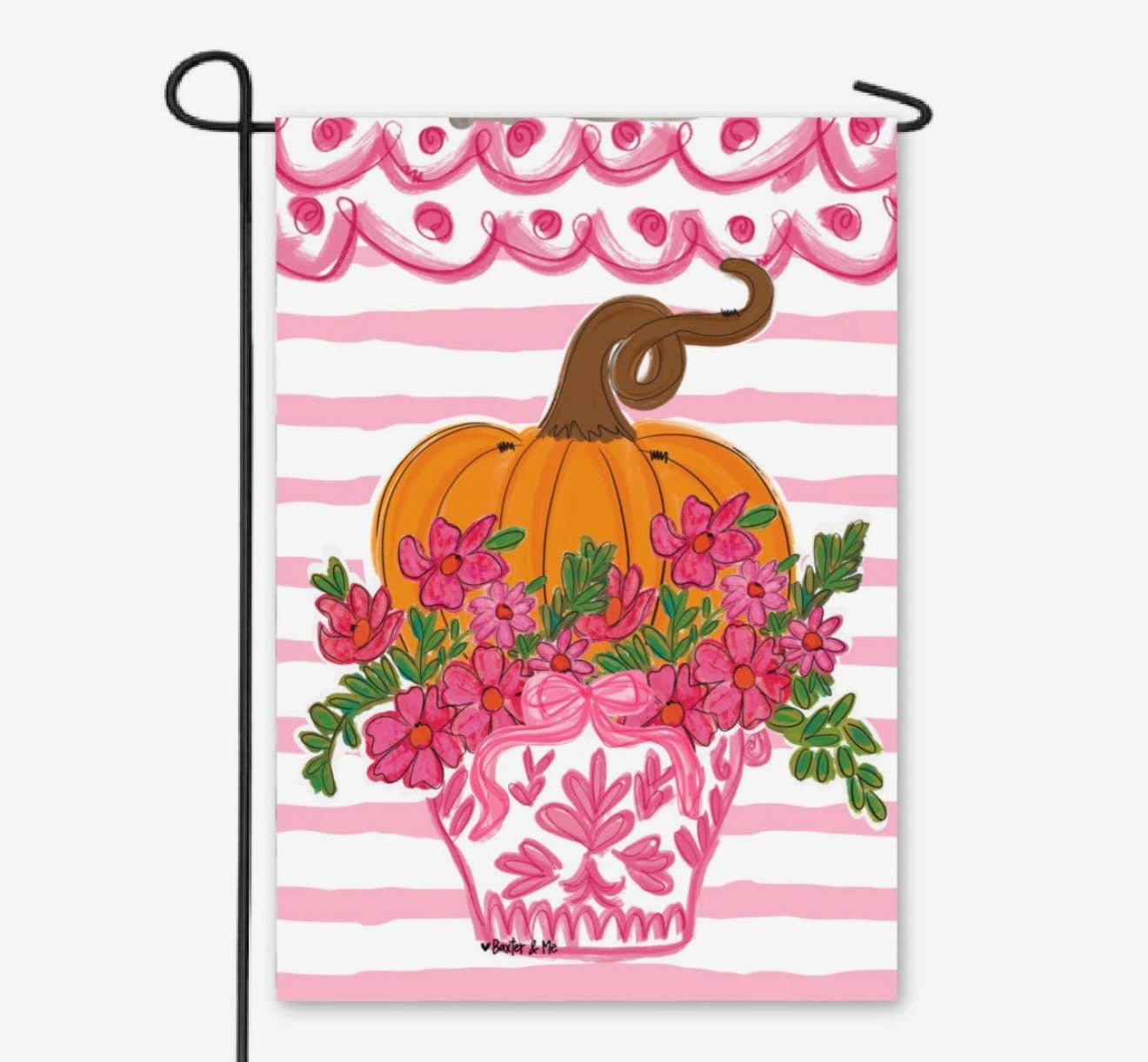 Baxter & Me Pretty Pink Scallop Pumpkin Garden Flag