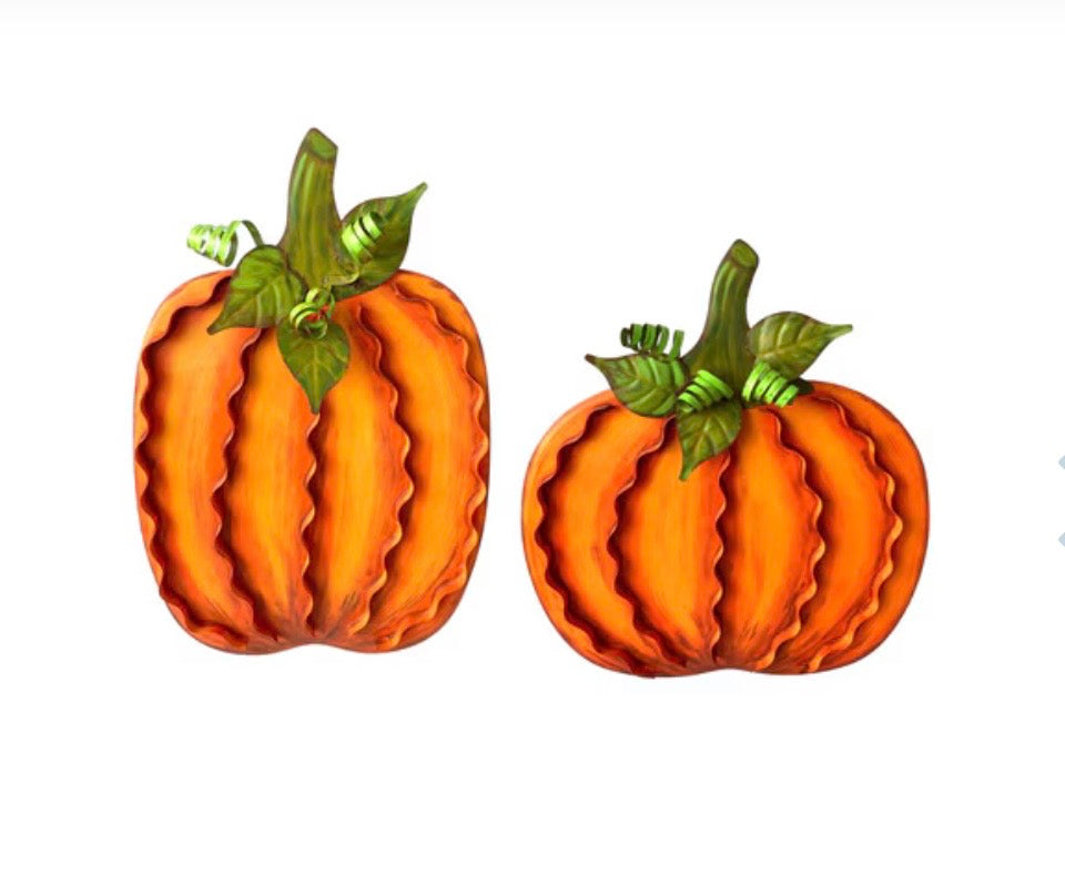 Round Top Large Ribbon Pumpkins Orange - Set of 2