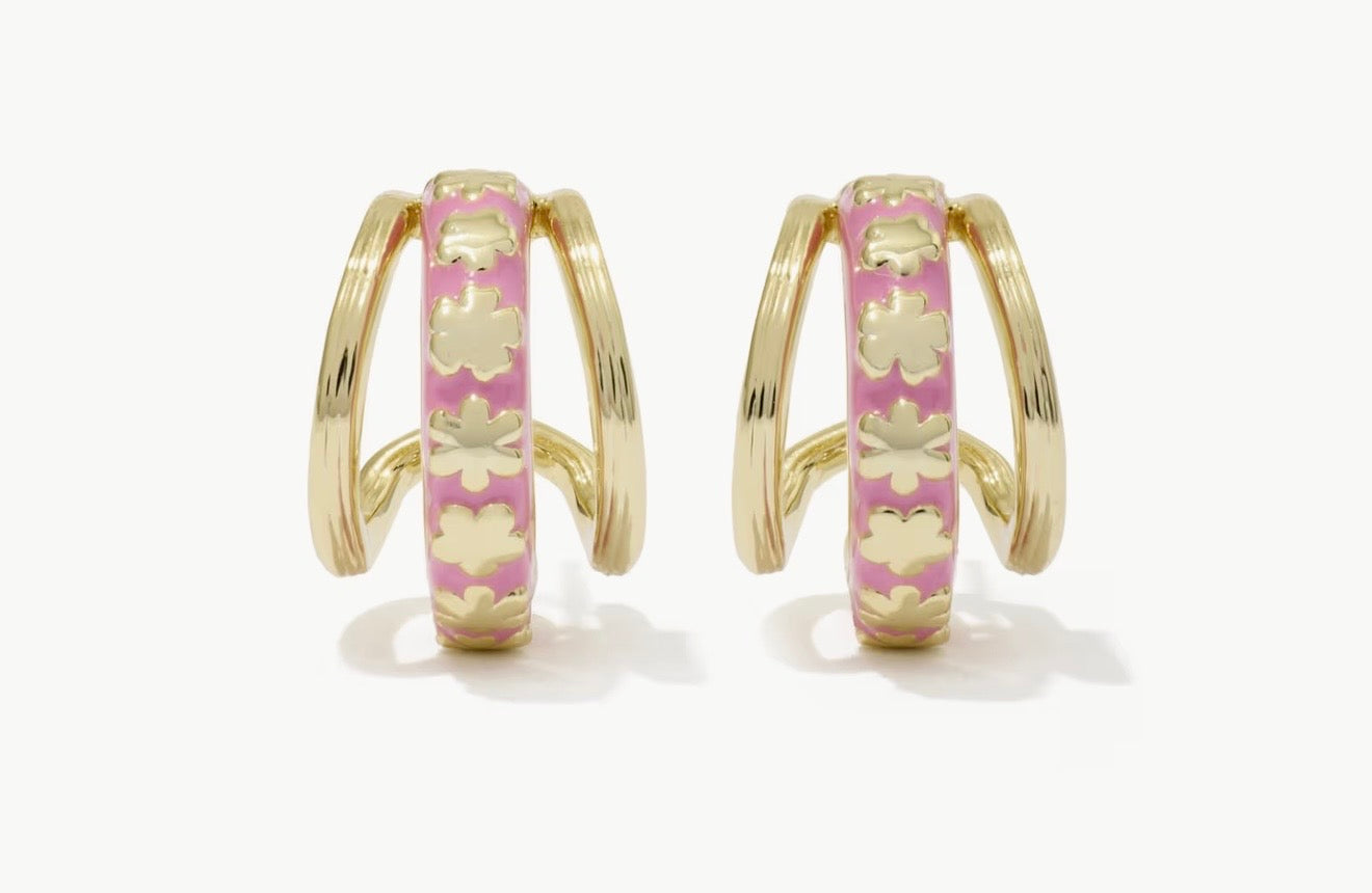 Kendra Scott Jane Huggie Earrings Gold Dark Pink Enamel