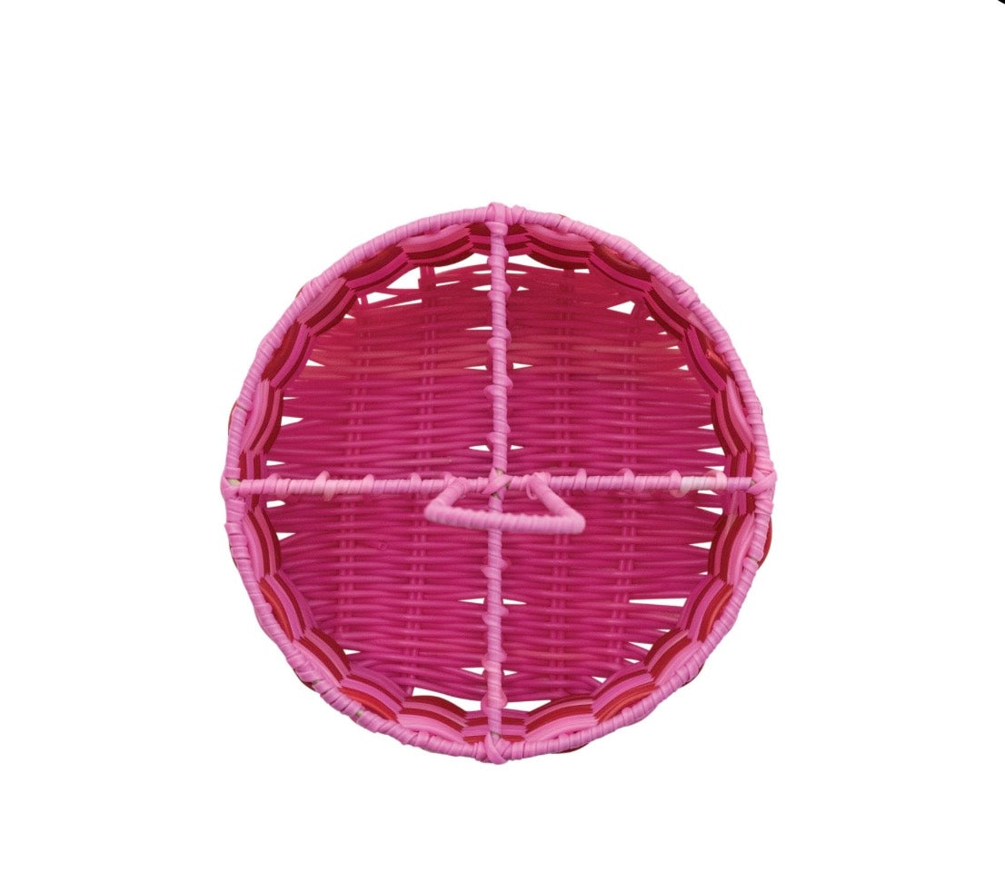 Woven Plastic Caddy w Handle 4 Sections, Red & Pink
