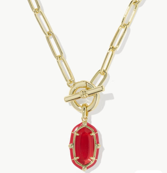 Kendra Scott Elisa Enamel Link and Chain Necklace - Gold Red Illusions