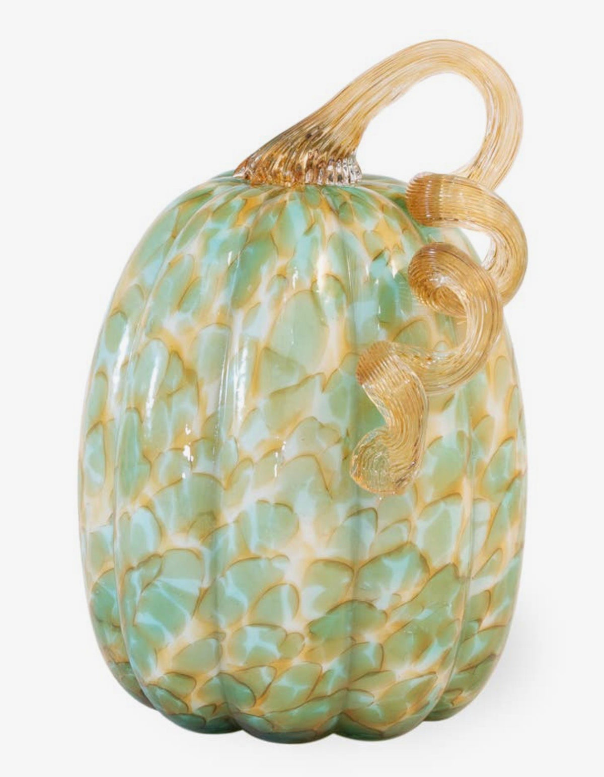 Large Green & Gold Glass Pumpkin w Gold Stem