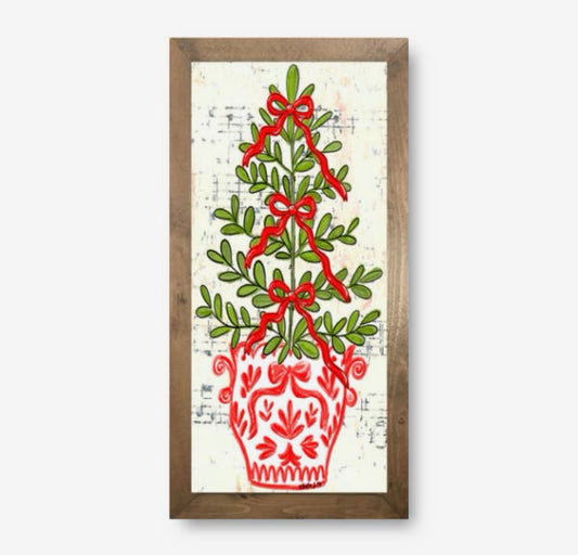 Baxter & Me Red White Tree with Bows Framed Art