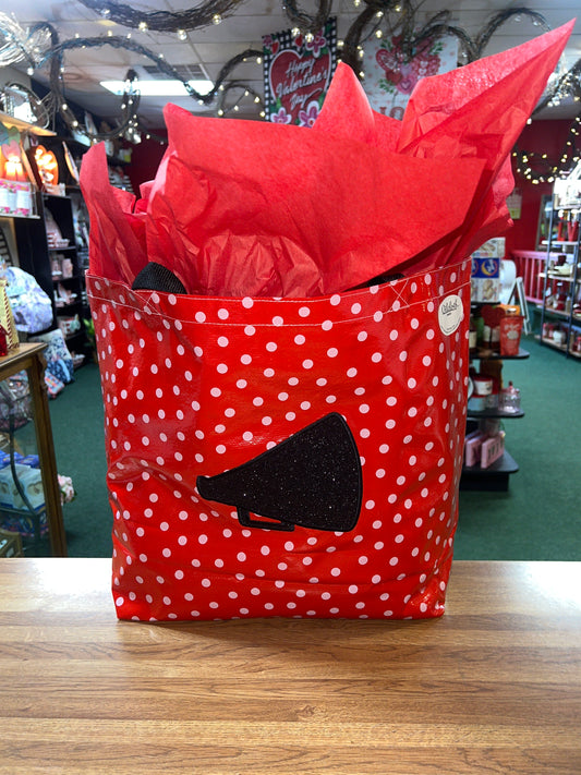 Red & White Polka Dot W Megaphone Oilcloth Bag