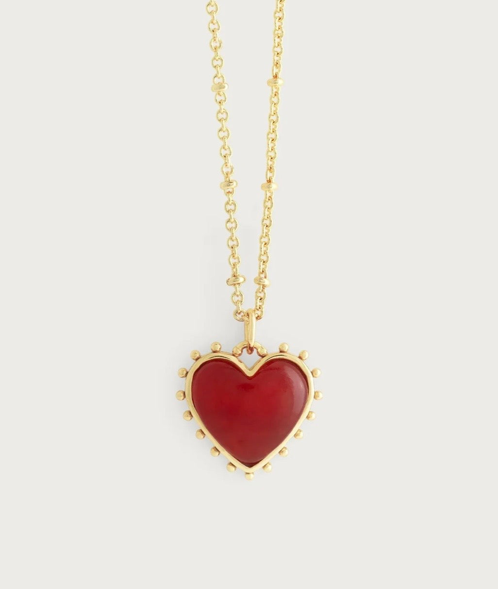 Anabel Aram - Heart with Stone Pendant Necklace: Red Onyx