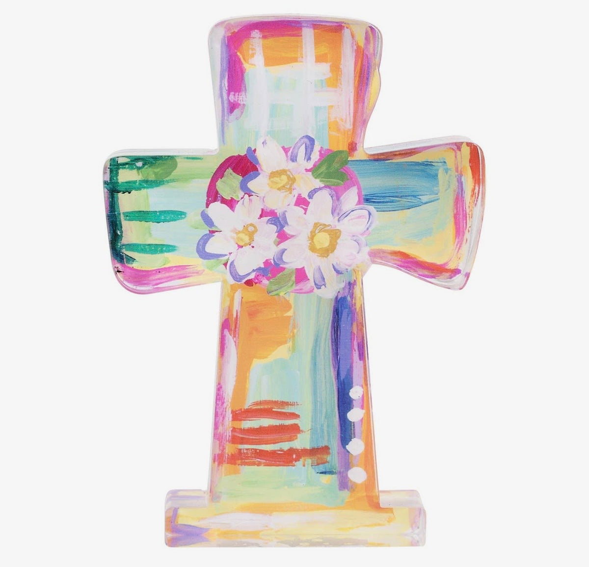 White Flowers Geometric Acrylic Cross