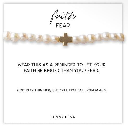 Lenny & Eva Faith Over Fear Freshwater Pearl Cross Beaded Bracelet