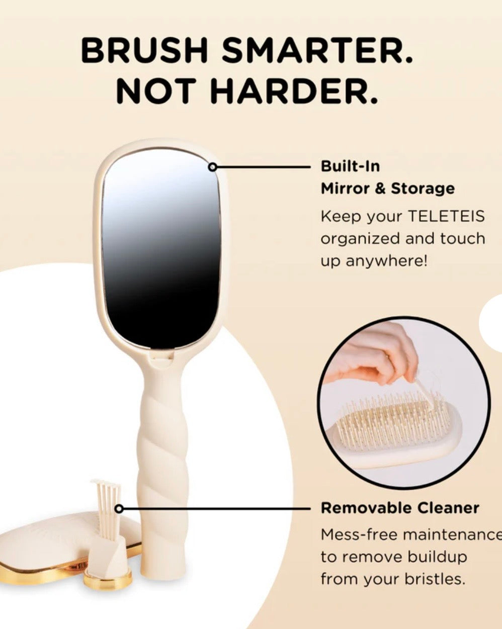 Teleties Detangler Hair Brush for Thick Hair Tan