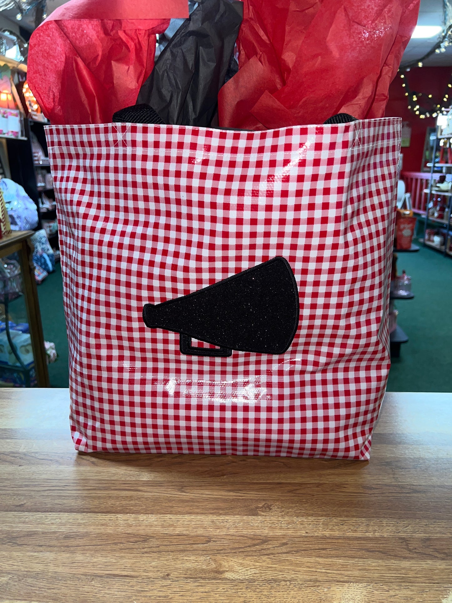 Red Gingham W Megaphone Oilcloth Bag