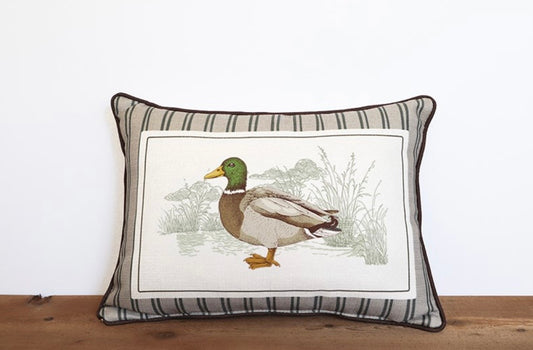 Little Birdie Stripe Mallard Pillow + Piping Acorn