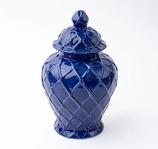 8 Oak Lane Navy Textured Ginger Jar w Lid - Large