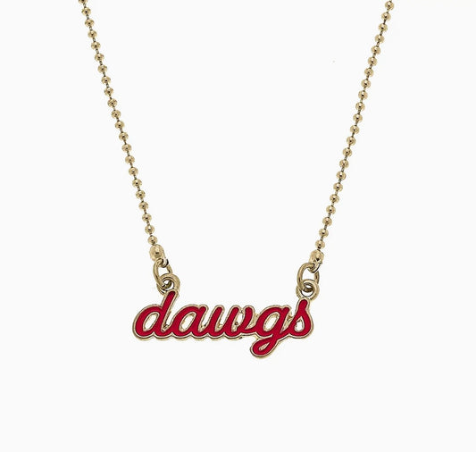 Bulldogs Enamel Script Necklace in Red