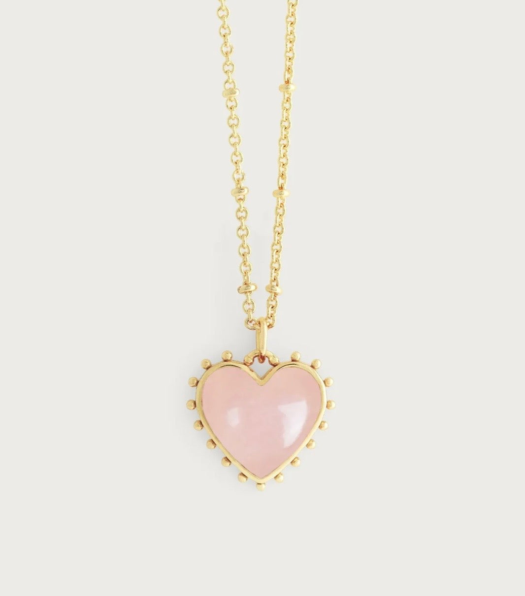 Anabel Aram - Heart with Stone Pendant Necklace: Rose Quartz