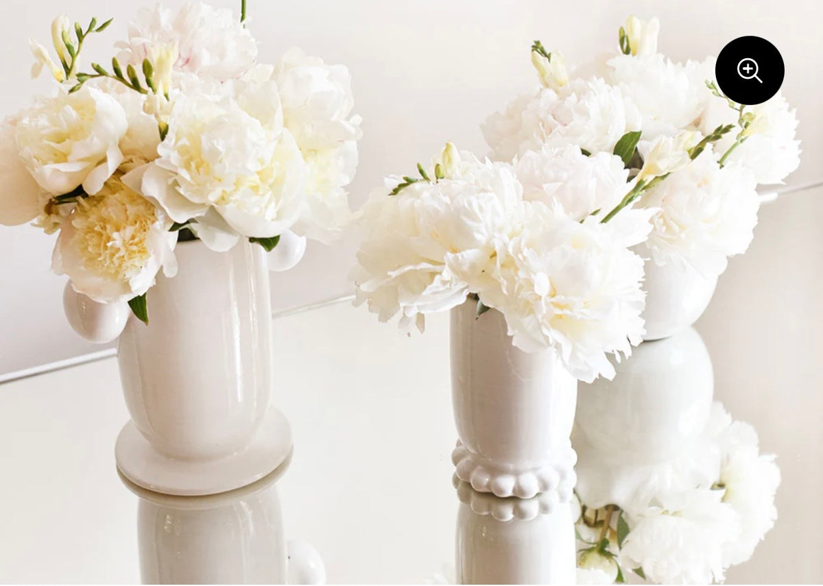 Cotton Colors Signature White Large Cylinder Vase with Knob Handles