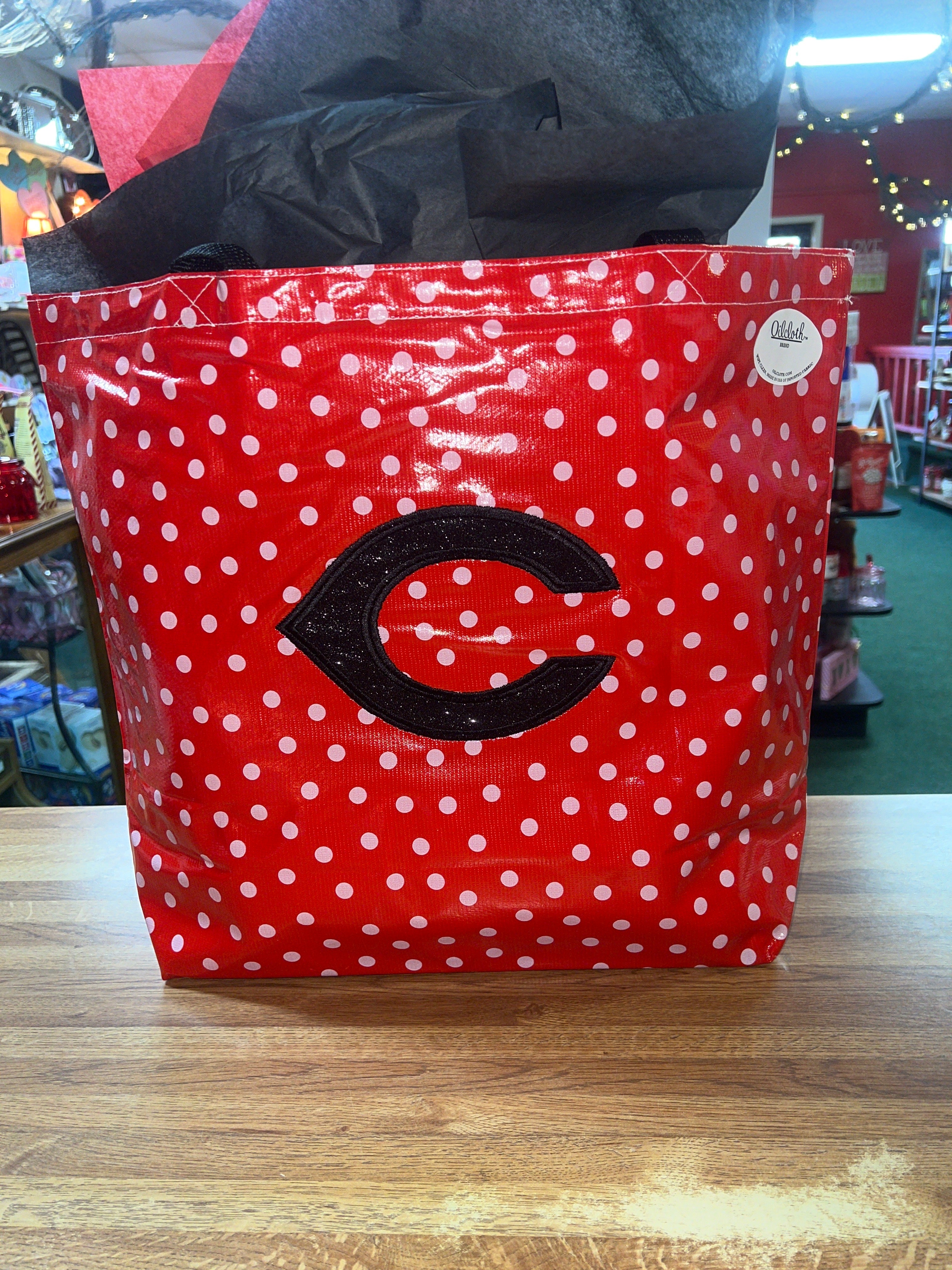 Red & White Polka Dot W C Oilcloth Bag