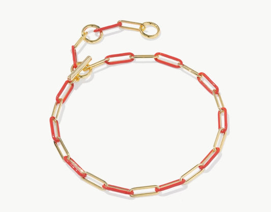 Kendra Scott Courtney Enamel Link and Chain Bracelet- Gold Red Enamel