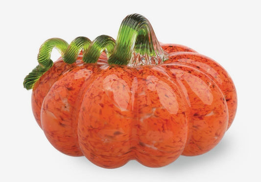 Small Glass Pumpkin Orange w Green Stems