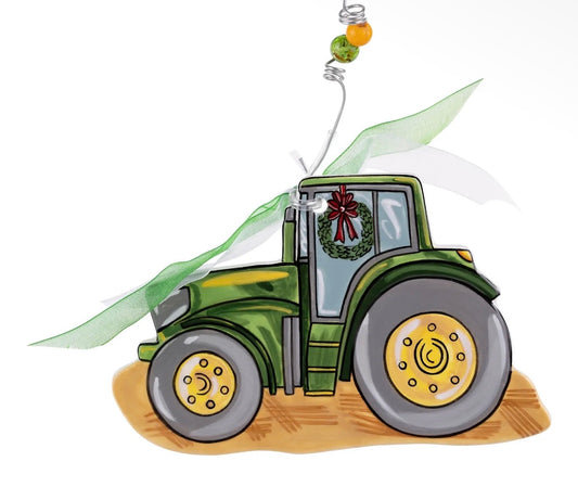 Glory Haus Flat Green Tractor Ornament