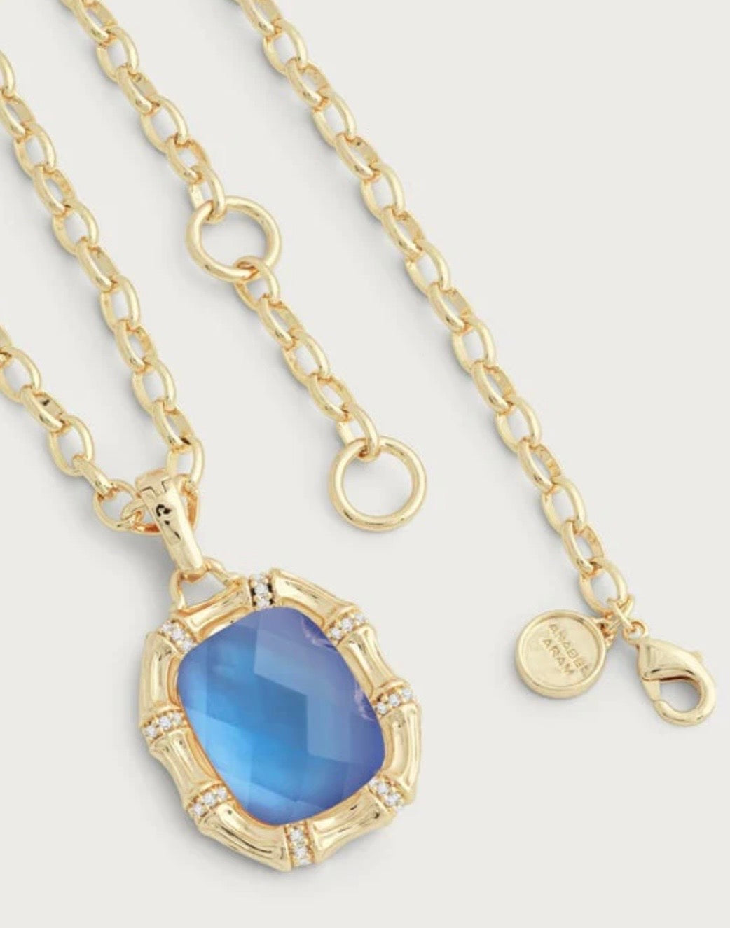 Anabel Aram - Bamboo with Stone Pendant Necklace: Iridescent Swiss Blue