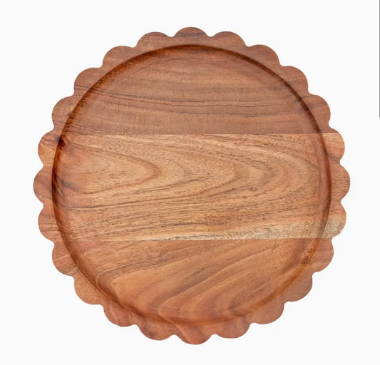 Scalloped Acacia Wood Tray Large