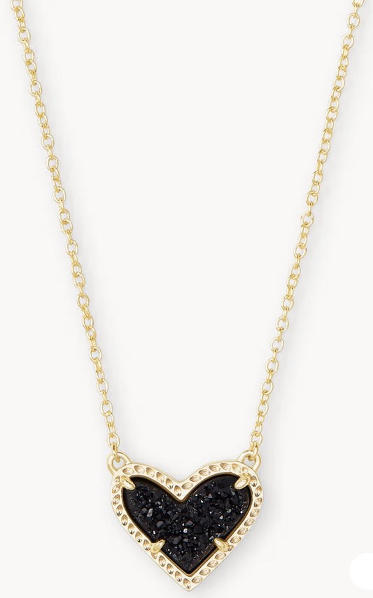 Kendra Scott Ari Heart Short Pendant Necklace Gold Black Drusy