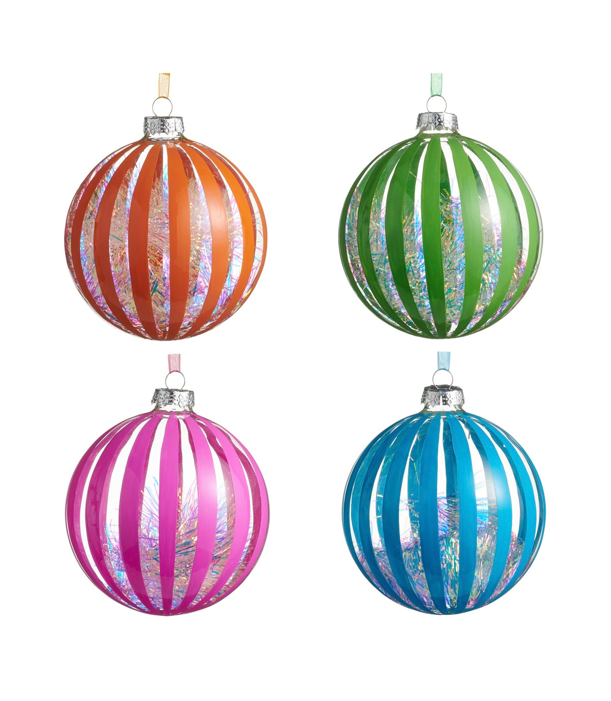 Raz 5” Neon Tinsel Filled Ball Ornament