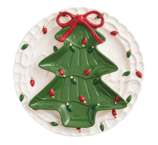 Mud Pie Merry Tree Bow Platter Set
