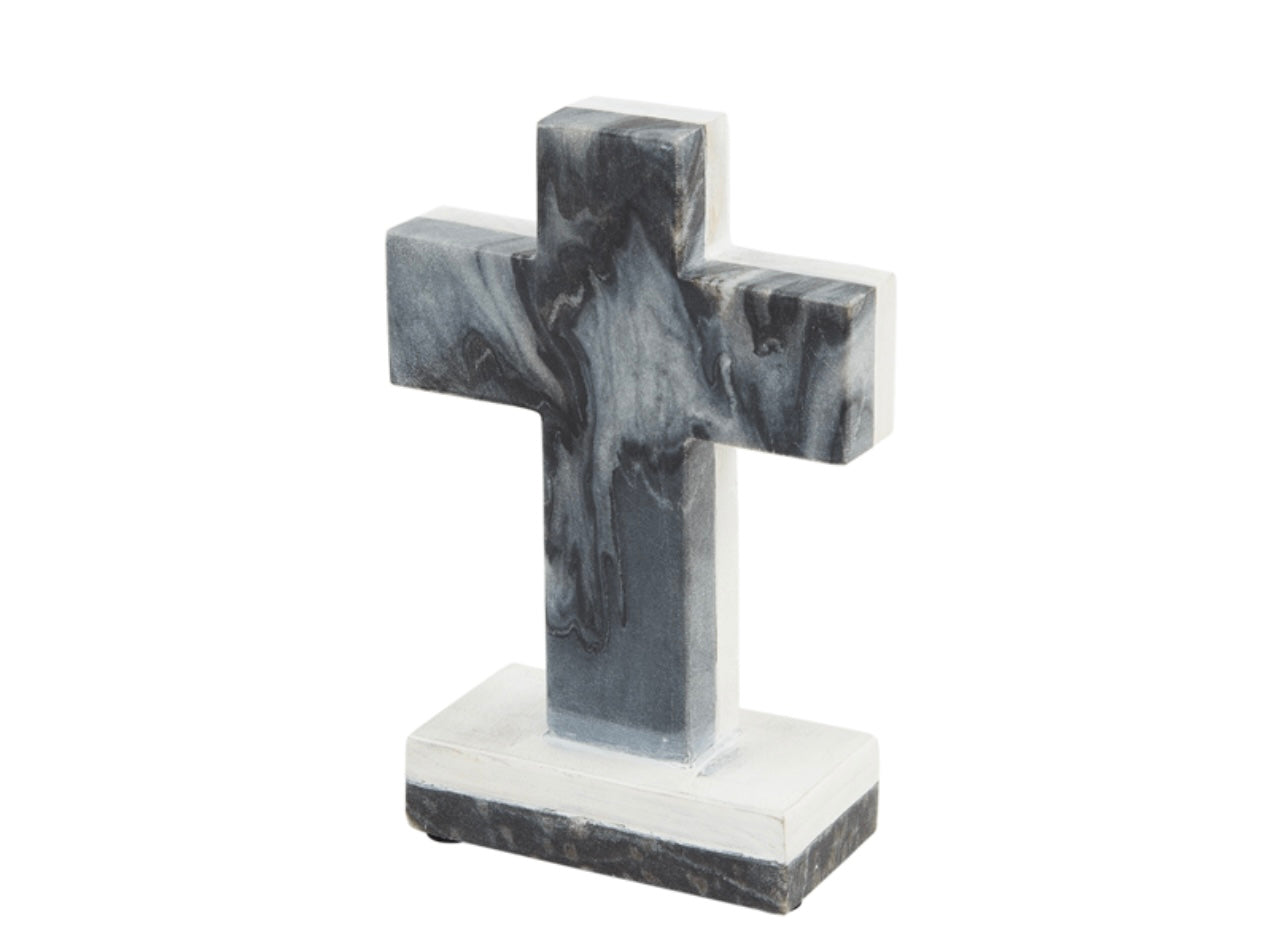 Mud Pie Gray Marble Wood Cross