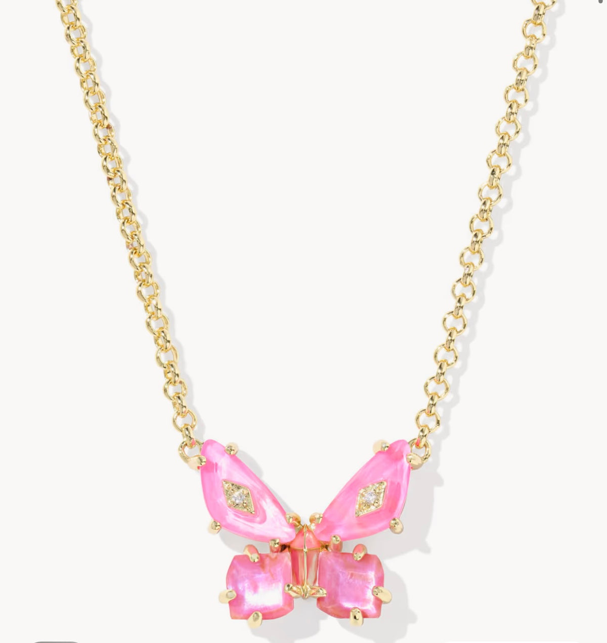 Kendra Scott Bianca Butterfly Pendant Necklace Gold Pink