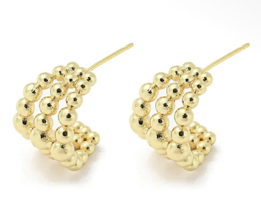 Lenny & Eva Tarnish Resistant Gold Plated Trio Beaded Hoop Earrings