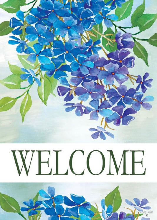 Custom Decor Hydrangeas Welcome Large Flag