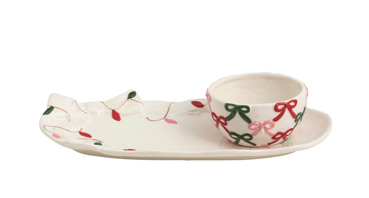 Mud Pie Bow Santa Tray and Tidbit Tray