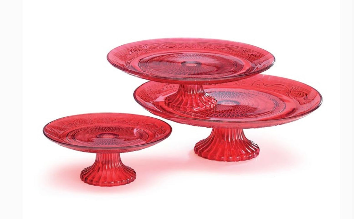 Red Glass Cake Pedestal Large
