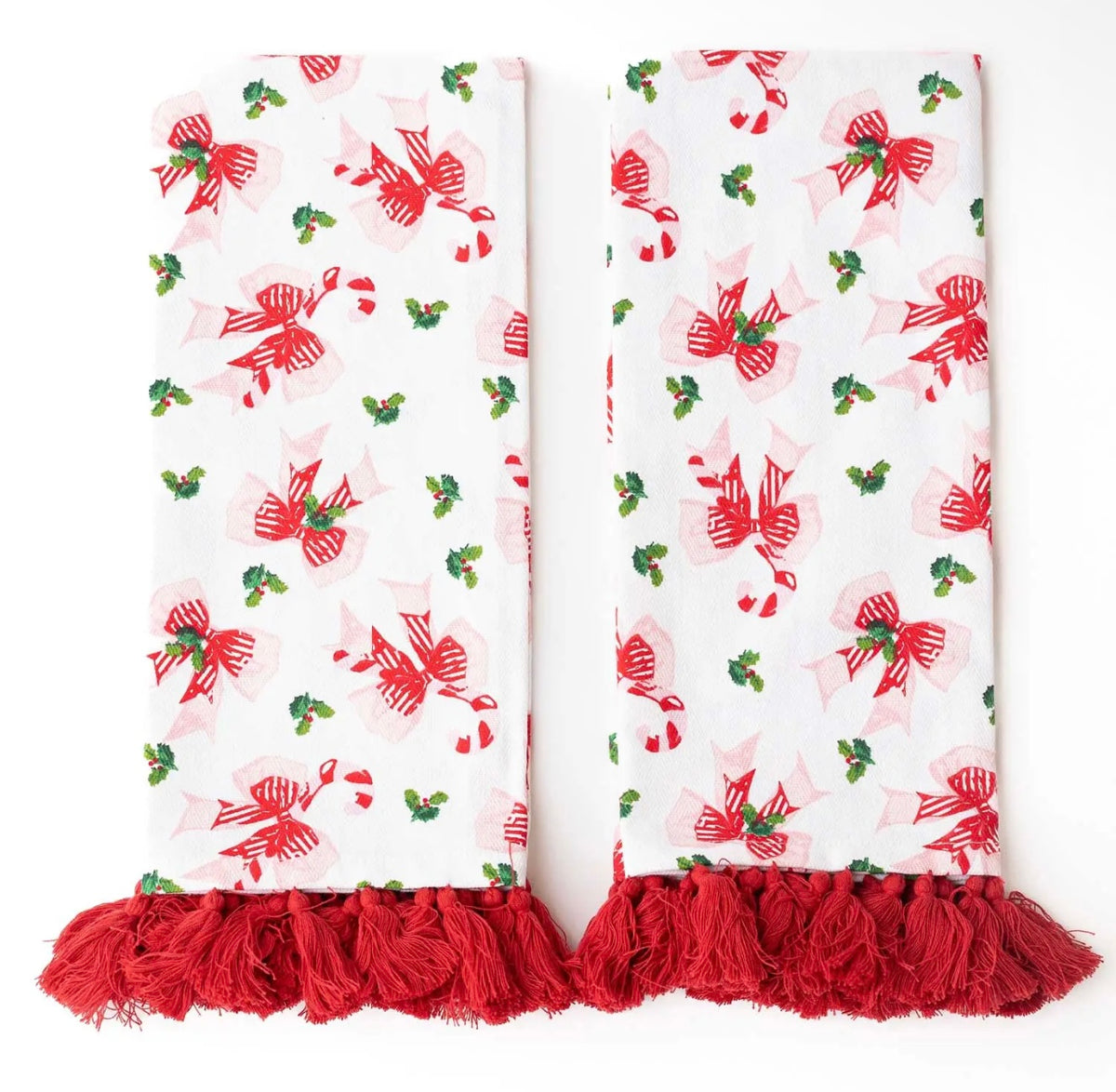 8 Oak Lane Holly Jolly Bows Tassel Tea Towel