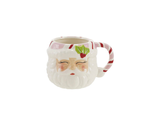 12 oz Hand Painted Ceramic Santa Head Shaped Mug