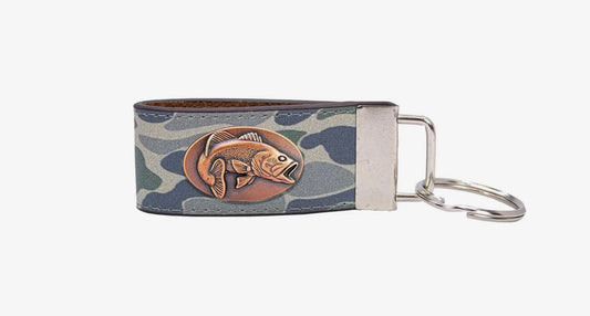 Zep Pro Bass Fishing Old School Camo Leather Loop Keychain