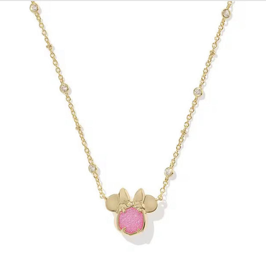 Kendra Scott Minnie Mouse Pendant Necklace Gold Hot Pink Drusy