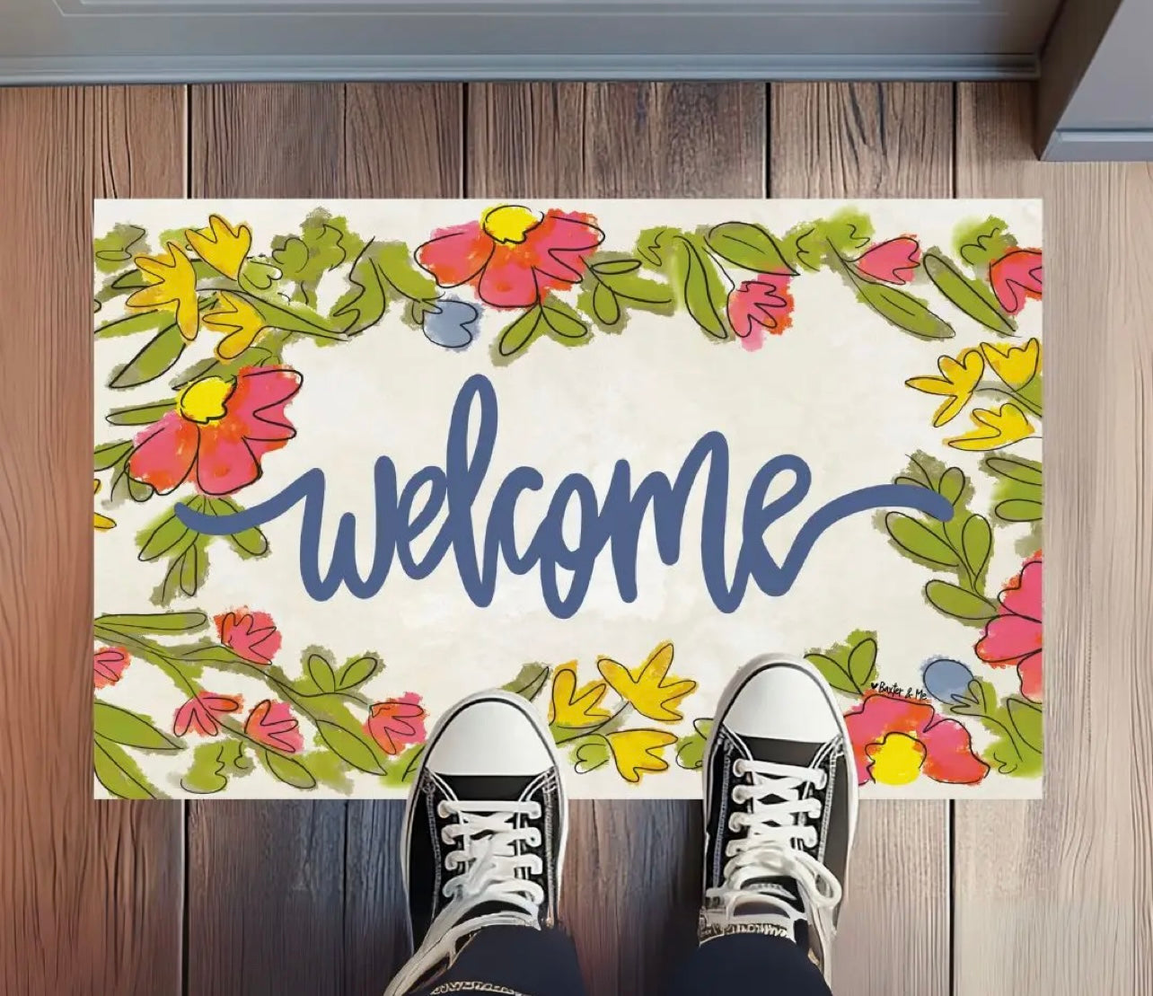 Welcome Floral Bloom Rug Floor Mat