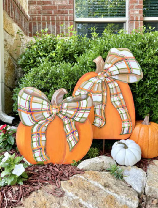 Round Top Modern Plaid Pumpkin - Set of 2